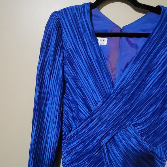 VTG George F Couture Plisse Pleated Fortuny Cobalt Blue Evening Gown Size: 12 - Picture 6 of 13